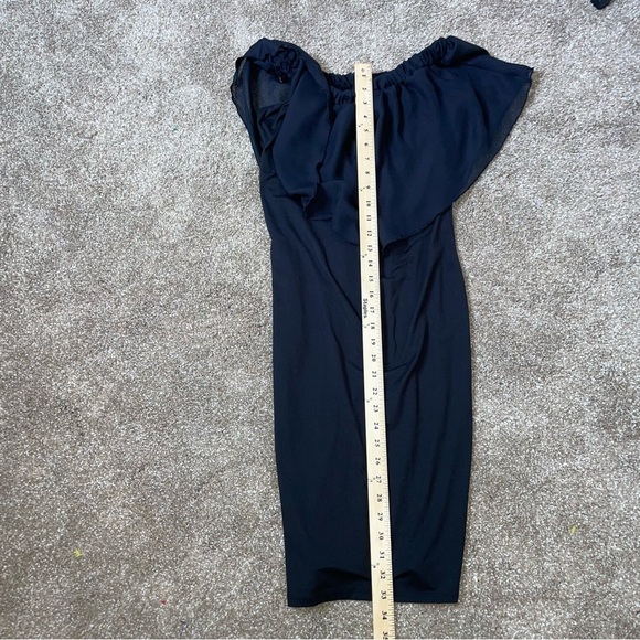 French Atmosphere dress black body con chiffon ruffle top off the shoulder SZ L - Picture 10 of 11